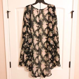 Black + Pink Flowered Kimono